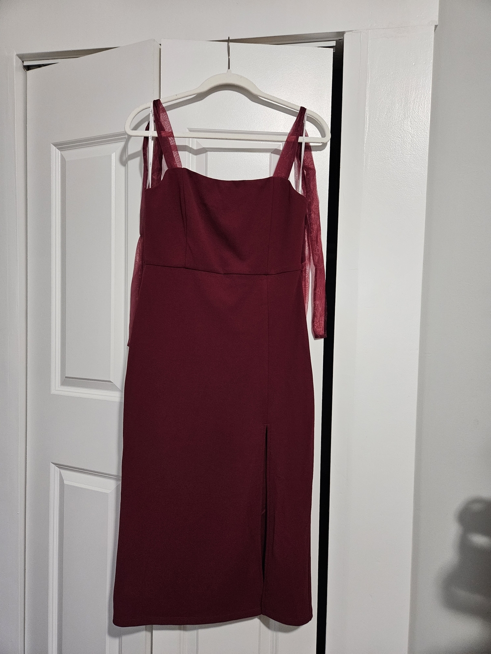 Lulu's Burgundy Midi Dress with Sheer Tie Straps